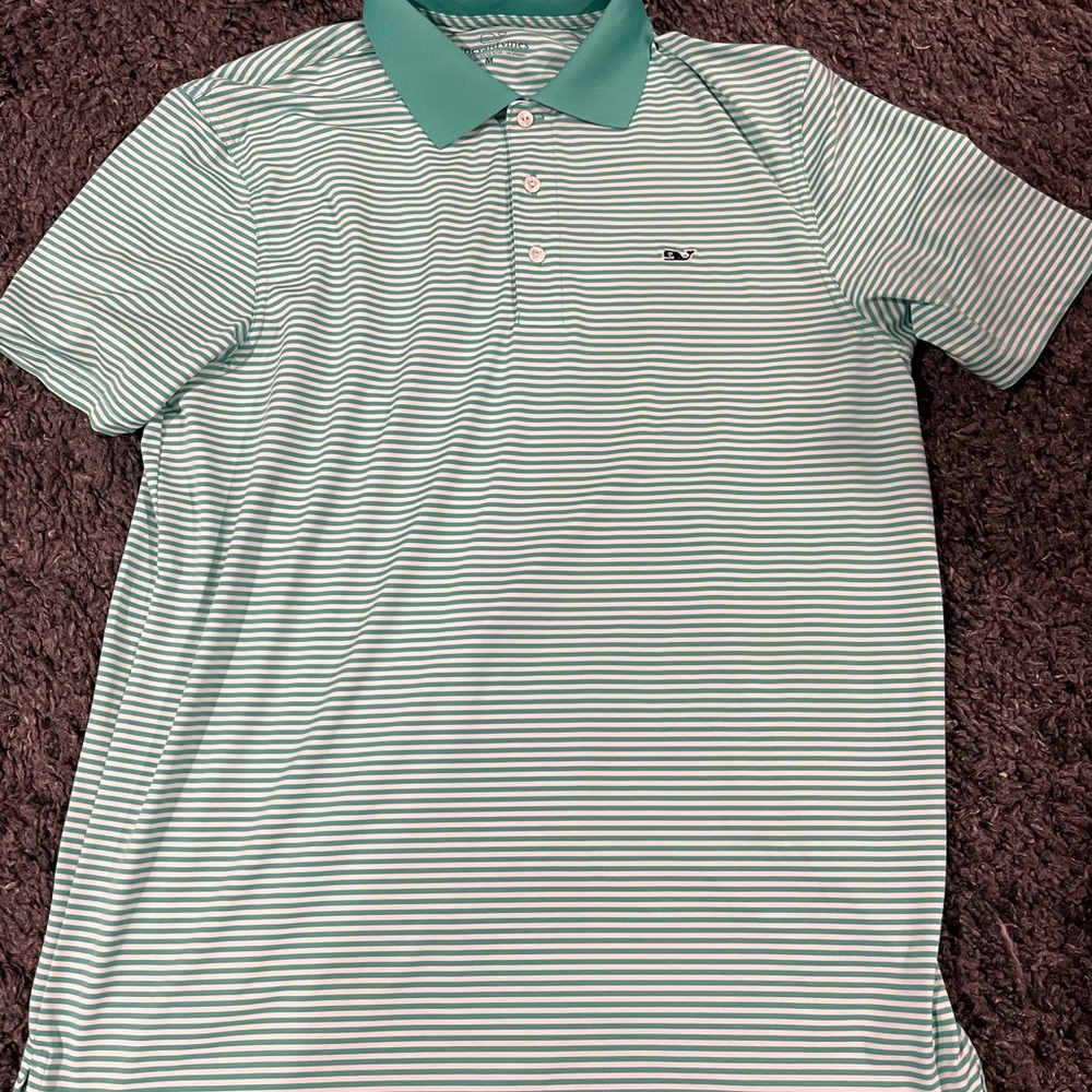 Vineyard Vines Men's Striped Performance Polo Shirt in Mint/White size Medium